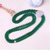 Correntes fios de mão colar com nó de 8 mm de jóias naturais redondas verde jade 2rows 17-18 polegadas de moda de incrustação de zircão Flow Flow