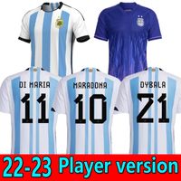 Argentina Player versão Jerseys de futebol Home Away 2022 2023 DI Maria Dybala L.Martinez Camisa de futebol Aguro Maradona Montiel Maillot Men Camesita