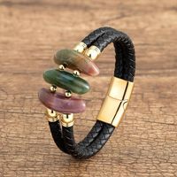 Braceletas Dise￱o de hip￩rboles de la hip￩rboles Geometr￭a de pulsera neo-g￳tica Forma de piedra natural Cordete de cuero doble Joya g￳tica Joya