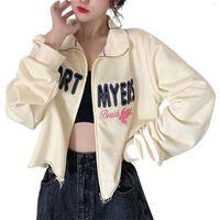 Hoodies للسيدات 2022 Women Autumn Jacket Letters Embroidery Stand-Swice Long Sleeve Szipper-Pront Disual Coat For Girls Yellow