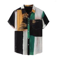 Casual shirts voor heren Men Summer Hawaiiaanse vakantie Korte mouw Gedrukte patchwork Top Beach Button Up Shirt Blouse
