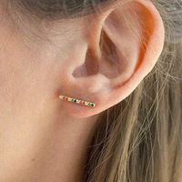 Boucles d'oreilles ￩talon minimaliste r￩el 925 argent sterling arc-en-ciel color￩ cz pour femmes fille longue en forme de barre d'oreille bijoux de boucle d'oreille