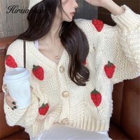 Kadın Sweaters Hirsionsan Koreli nazik pembe örgü hırka kadınlar Sonbahar tatlı sevimli nakış kazağı kadın gevşek basit vneck giyim 220906