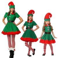 Occasions spéciales Halloween Costume Adultes Kid Green Christmas Elf Vêtements Cosplay Parentchild Portez des enfants adultes Hommes et femmes Party de fête de Noël 220907