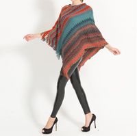 Women' s Zig- Zag Knit Sweater Cape Vintage Tassel Fringe...
