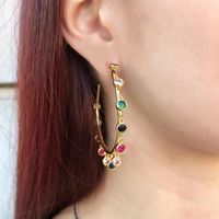 Boucles d'oreilles de cerceau 45 mm gros boucles d'oreille avec arc-en-ciel coloré CZ rond pour les femmes magnifiques Lady Charm mode 2022
