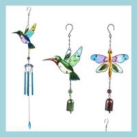 Garden Decorations Wind Chime Glass Hummingbird Dragonfly Wi...