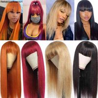 Perucas sintéticas Rebecca Hair Helf Hair Wigs com franja Fringe peruca colorida Remy Remy Human Hair Wigs Ginger Borgonha barato Wig T220907