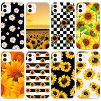 حالات TPU لينة عباد الشمس لـ iPhone 14 Pro Max 13 12 Mini 11 XR XS X 8 7 Plus 6 6S Fashion Sun Flower Print Luxury Black Yellow Cover Cover Back Phone Cover Coque