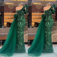 Sparkly Green Mermaid Evening Dresses One Shoulder Sequins P...