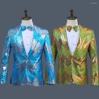 Abiti da uomo uomini gradual blu paillettes verdi brillanti feste luccicanti cantante show stage shot giacca da ballo per le performance blazer design