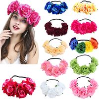 Rose Flower Crown Heads Bands Women's Hawaiian Stretch Head Abbrance Floral per Ghirland Party Festival Hair Ghirland Wedding Presellini 6pcs/