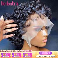 Синтетические парики Pixie Cut человеческие волосы 13x1 кружевные фронтальные короткие бобы для чернокожих женщин спереди T220907