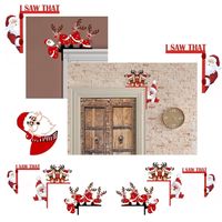 ملصقات الجدار 2023 إطار باب عيد الميلاد زخرفة سانتا كلوز عيد الميلاد الأيائل الخشبية ديكور الباب