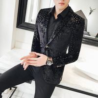 Trajes para hombres Black Velvet Flower Blazer Men Luxury Business Casual 2022 Jacket de traje Hombre Talla 5xl 4xl