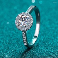 Anelli a grappolo Smyoue personalizzato 2ct Real Moissanite Engagement Ring per donne Rond Cut 925 Silver Lab Diamond Wedding Band