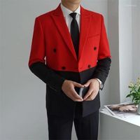 Мужские костюмы половина черного красного белого мужчины пиджаки Hombre двойной грудь Masculino Slim Fit Свадебный выпускной