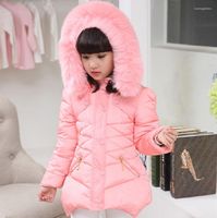 Вниз пальто зимнее девочки Fur Fahion густой теплые девочки из искусственных курток, детские детские детские одежды в возрасте 3-12 лет