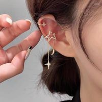 Boucles d'oreilles arri￨re cor￩en asym￩trique ￩toile de lune ￠ l'oreille sans per￧age pour femmes bijoux de mariage ￠ manchette zircon scintillant
