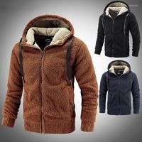 남성 재킷 외부웨어 따뜻한 양고기 양모 솔리드 코트 2022 남성 큰 크기 8xl 남성 겨울 두꺼운 양털 패션 지퍼 후드 재킷