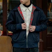 남성 재킷 Dafeili 남자 재킷 가을 가을 얇은 EU 크기 빈티지 클래식 폭격기 코트 내부 격자 무늬 220908