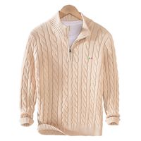 Мужские свитера осень зимняя зима теплый 100 хлопковой вязаной свитер наполовину высокий воротник пуловер -джемпер верхний цвет с твердым цветом мужская одежда 8509 220908