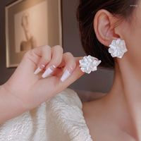 Boucles d'oreilles Stud Fleur blanche pour les femmes Mode d'oreille Mode cor￩enne Acrylique Big Floral Girl Party Bijoux Accessoires