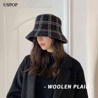 Geizige Brimhüte USPOP Neuer Winter für Frauen dicker großer Plaid Eimer % Wolle T220909