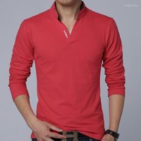 Camiseta casual masculina camiseta de camiseta de moda de algodão camiseta de cor sólida camiseta mandarim colar de manga longa marca slim fit tee 5xl