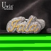 Wedding Rings Uwin Custom Name Script Font Luxury Full Iced ...