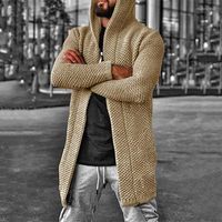 남자 재킷 남자 길이 스웨터 패션 솔리드 가디건 캐주얼 니트 코트 가을 겨울 남자 후드 재킷