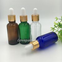 Garrafa de perfume essencial de óleo de vidro 30 ml e líquido reagente gotas de gotas de pipeta com tampa de ouro