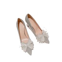 Лук серебряный кристалл свадебная обувь Stiletto заостренные высокие каблуки для женщин
