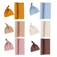Couvertures H37a Born Baby Cotton Swaddle Wrap serviette avec chapeau de bande 2pcs / Set For Girls Boys Pographie Gift Gift