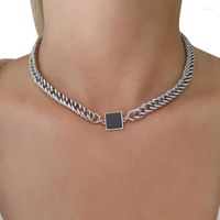 Chapa de garganta grossa Corrente prateada Corrente de aço inoxidável colar de zircão de zircão cubano link para homens mulheres