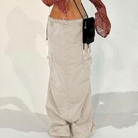 Юбки в сказочном стиле Harajuku Cargo Pockets Vintage Shilsing с низкой талией расщепленная длинная юбка Y2K Эстетическая гранж женщин Streetwearskirts