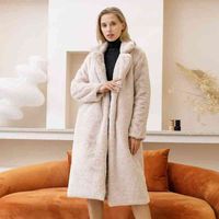 Feminino de peles Faux 2022 Autumn Winter Women Coat Casual Grosso quente e mais sobretudo longa Long
