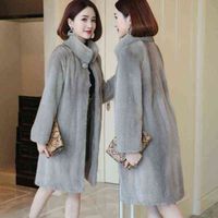 Women' s Fur Faux Winter Mink Fleece Coat Women Midi Sta...