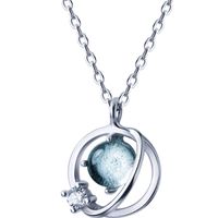 Sterling Silver Aurora Planet Necklace S925 Moonstone Pendant Zircon Planet Jewelry Gift for Women