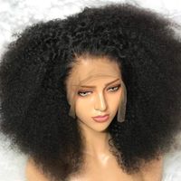 Afro Kinky Curly Lace Front Wig Human Human Human 12-36 polegadas Wigs frontais brasileiros 180% densidade virgem humana pr￩-arrancada com beb￪