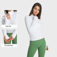 L-206 Половина на молнии толстовок Whotherts Women Yoga Tops Slim Fit Рубашки с длинными рукавами.