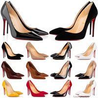 مضخات العلامة التجارية عالية الكعب أحذية الزفاف حذاء حقيقي جلدي مثير أصابع نصية مدببة النساء عارية براءات الاختراع السوداء 8 10 12 سم الحجم 34-44