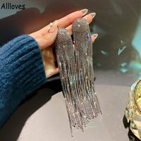 Luxury DazzlingLong Tassel Fashion Jewelry Rhinestone Drop E...