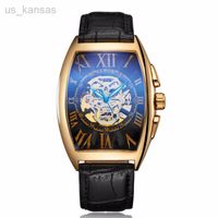 Нарученные часы модный череп часы Men Mechanical Watch Sewore Top Brand Luxury Автоматические механические наручные часы Men Tonneau Watch Teather L220914