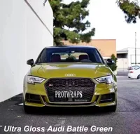 Premium Ultra Gloss Battle Battle Green Vinyl Wrap Sticker Цельная блестящая обертка автомобиля с пленкой с выпуском воздуха Начальная низкоклетная клей.