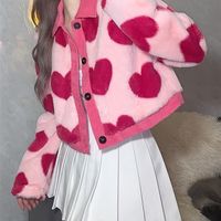 Jackets femininas sylcue rosa menina jovem jovem allmatch love contraste lã solta e feminina flexível