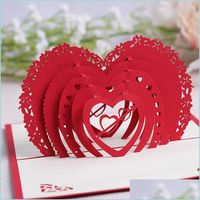 Cartes de voeux Valentin Day Gift Heart 3D Pop Up Card de voeux Carte postale Enveloppe Matching Laser Cut Anniversaire Fmade P TabacCoshop DHPOK