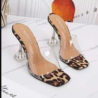 Платье обуви леопардовые сандалии открытые пальцы на высоких каблуках женщины прозрачные псев.