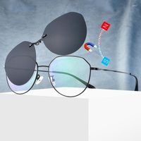 Lunettes de soleil Optical Fil Trames Femmes hommes Round Clip polaris￩ sur les lunettes de soleil Femelle Femelle Eyeglasse Charmante noir