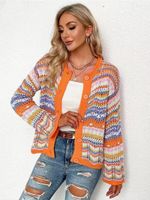 Chandails pour femmes Color arc-en-ciel ￩l￩gant Cardigan en tricot ￠ manches longues 2022 Poudlate surdimension